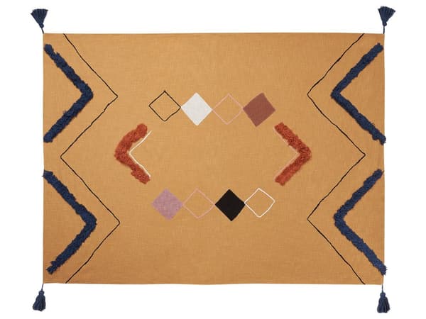 Tæppe Orange Bomuld 130 x 180 cm Sengekast geometrisk mønster Soveværelse Stue