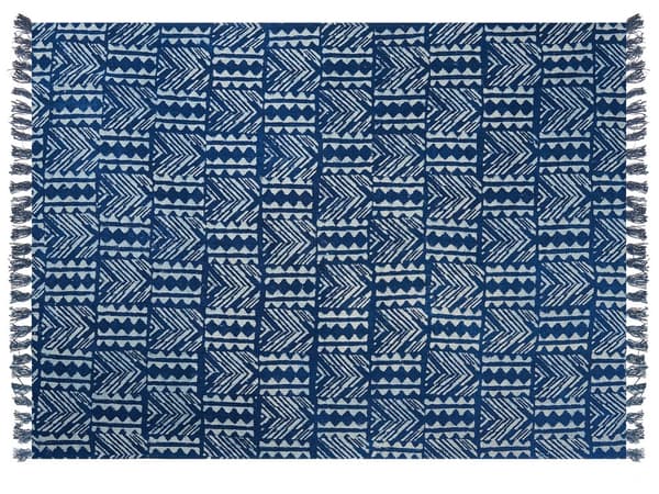 Bomuldstæppe Marineblå 130 x 180 cm Sengekast geometrisk mønster Afrikansk print Soveværelse Stue