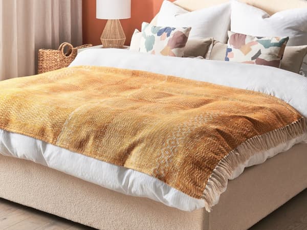 Tæppe Gul og Beige Bomuld 130 x 180 cm Sengekast Afrikansk Mønster Frynser Soveværelse Stue