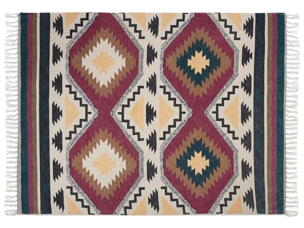 Sengetæppe Multifarvet Bomuld 130 x 180 cm Boho Rustik Detalje Stykke Soveværelse Stue