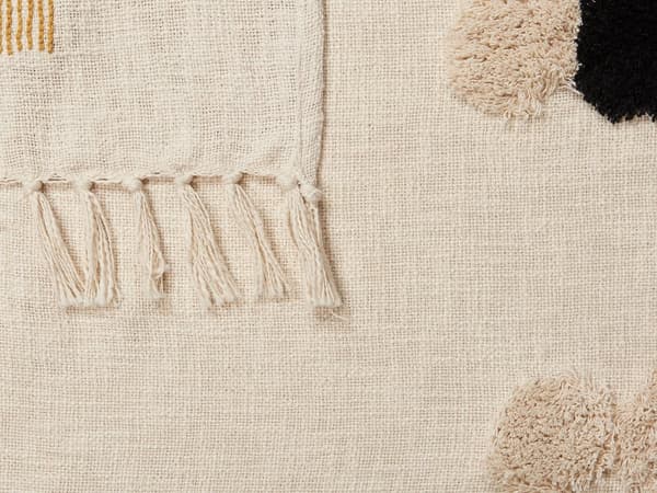 Huopa beige keltainen 130 x 180 cm puuvilla abstraktikuvio boho käsin valmistettu viltti