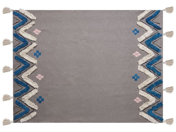 Huopa harmaa 130 x 180 cm puuvilla siksak-kuvio boho käsin valmistettu viltti