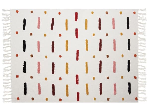 Huopa beige 130 x 180 cm puuvilla abstrakti kuvio boho moderni käsintehty viltti