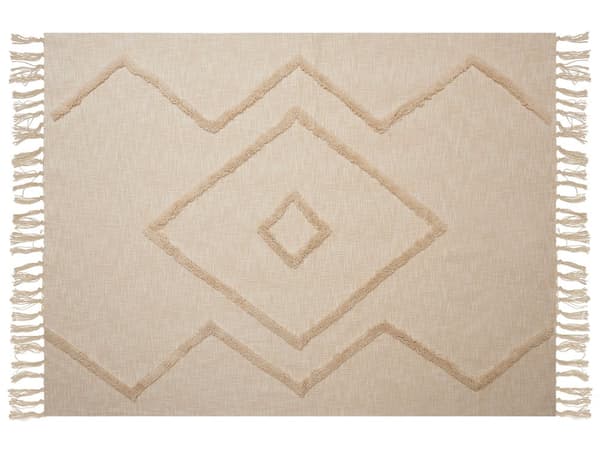 Huopa beige 130 x 180 cm puuvilla geometrinen kuvio boho käsin valmistettu viltti