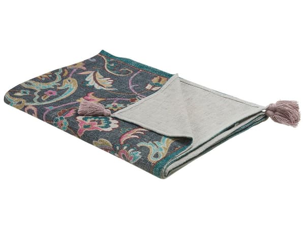 Filt Flerfärgad Bomull 130 x 180 cm Säng Överkast Blommigt Mönster Fransar Dekorativ Accentstycke