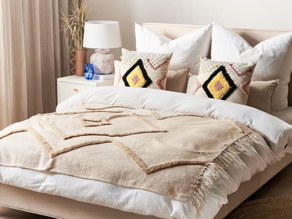 Filt Beige Bomull 130 x 180 cm Sängöverkast Boho