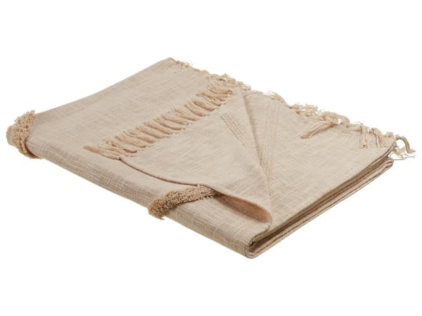 Filt Beige Bomull 130 x 180 cm Sängöverkast Boho