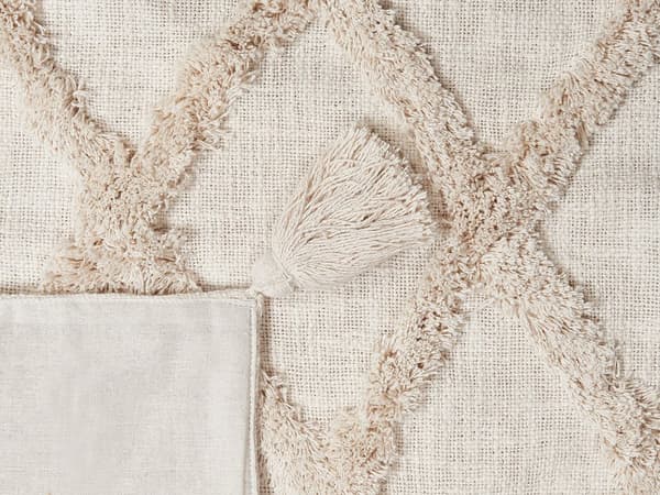 Filt Beige Bomull 130 x 180 cm Geometriskt Mönster Stickad Överkast Boho Stil Vardagsrum Sovrum Accentdel