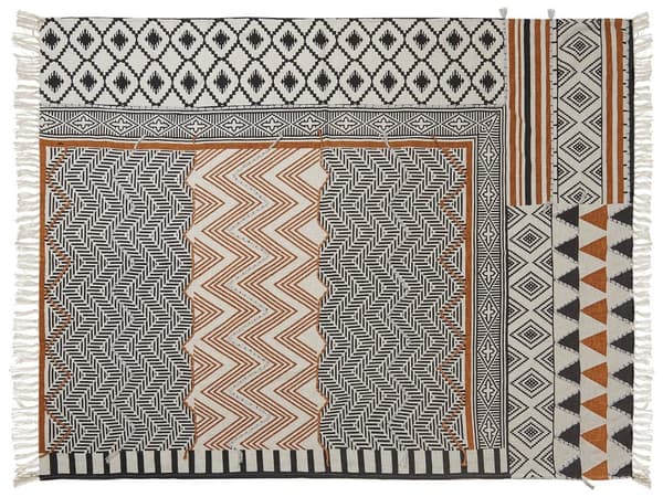 Filt Flerfärgad Bomull 130 x 180 cm Säng Överkast Abstrakt Mönster Fransar Boho Accentdel
