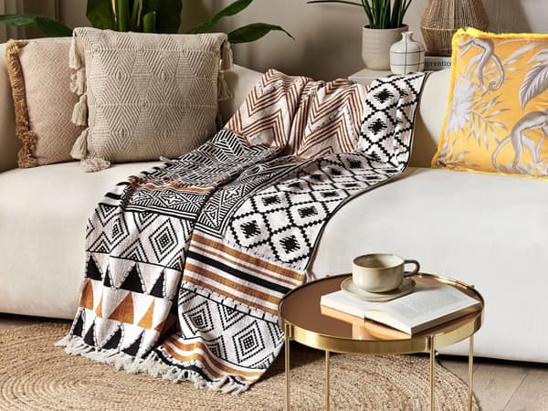 Filt Flerfärgad Bomull 130 x 180 cm Säng Överkast Abstrakt Mönster Fransar Boho Accentdel
