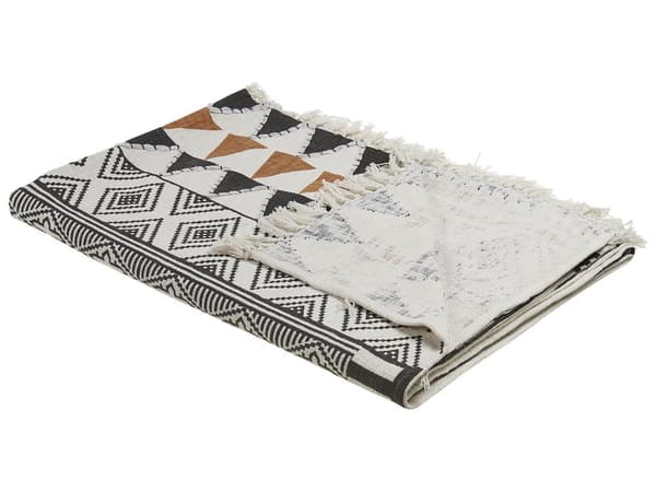 Filt Flerfärgad Bomull 130 x 180 cm Säng Överkast Abstrakt Mönster Fransar Boho Accentdel