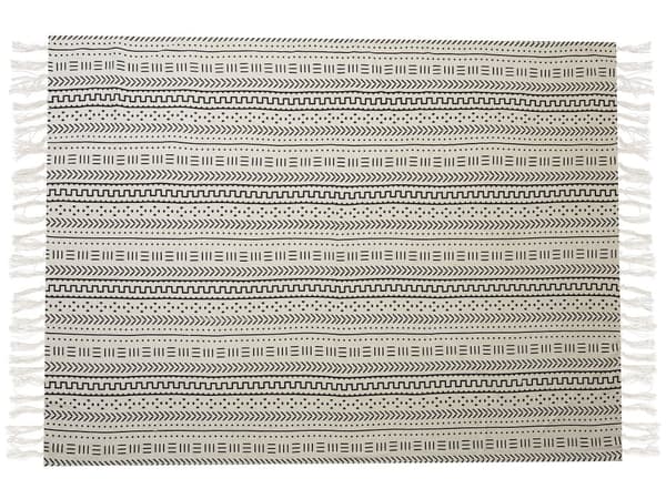Bomullsfilt Svart Vit 130 x 180 cm Sängöverkast Stam Mönster Sovrum Vardagsrum