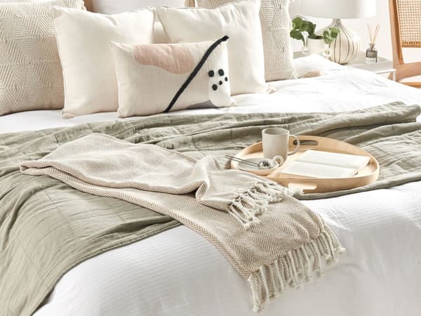 Teppe Beige Bomull 130 x 160 cm Sengeteppe Boho Kystnær