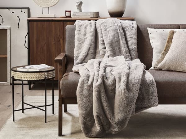 Pledd Grå Polyester Stoff 150 x 200 cm Mykt Koselig Tilbehør Dekorasjon Sengeteppe Soverom Stue Moderne design