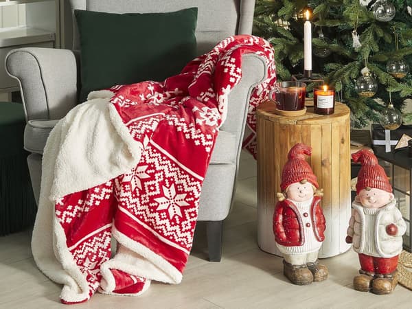 Pledd Rød Flanell 150 x 200 cm Vinter Fluffy Klassisk Vintersesong Julegensermønster