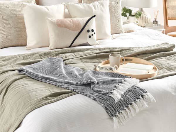 Teppe Svart Bomull 130 x 160 cm Sengedekke Boho Coastal