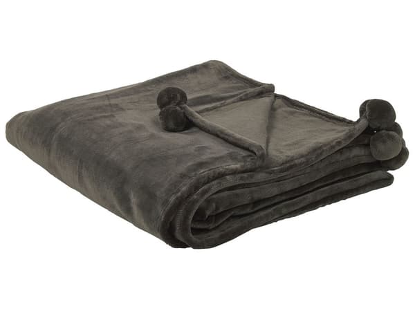 Teppe Grå Pledd 200 x 220 med Pom Poms Mykt Sengeteppe Overkast