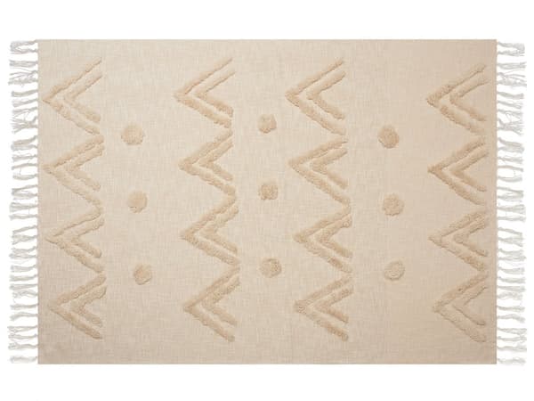 Pledd Beige Bomull 130 x 180 cm Geometrisk mønster Sengeteppe Sofateppe Boligtekstil Dekorativt tilbehør Koselig