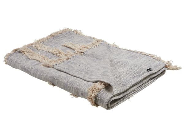 Pledd Grå Beige Bomull 130 x 180 cm Håndlagd broderi Frynser Sengeteppe Sofateppe Boligtekstil Dekorativt tilbehør
