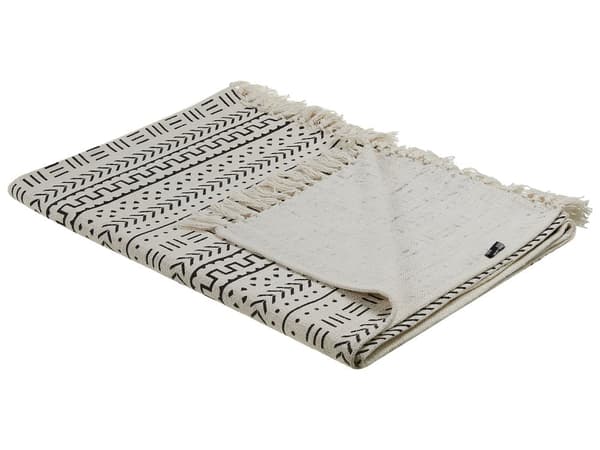 Cotton Blanket Black White 130 x 180 cm Bed Throw Tribal Pattern Bedroom Living Room