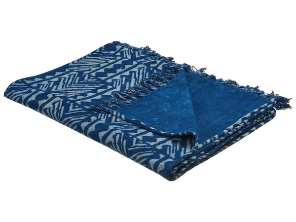 Pledd Marineblå Bomull 130 x 180 cm Afrikansk-inspirert design Geometrisk mønster Sengeteppe Sofateppe Boligtekstil Dekorativt tilbehør