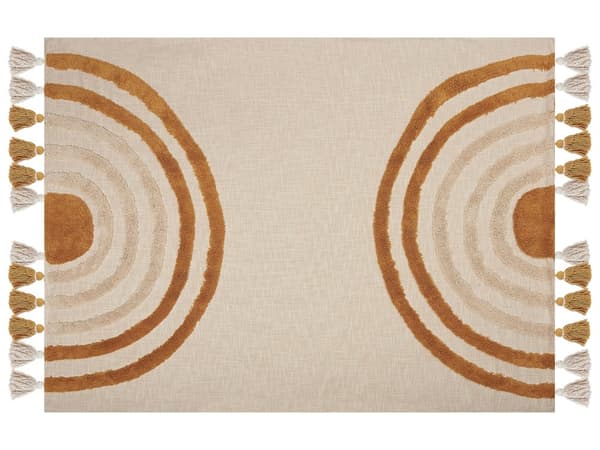 Pledd Beige Oransje Bomull 130 x 180 cm Håndlagde broderier Frynser Sengeteppe Sofateppe Boligtekstiler Koselig dekorativt tilbehør