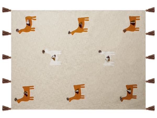Pledd Beige Oransje Bomull 130 x 180 cm Håndlagd broderi Frynser Sengeteppe Sofateppe Boligtekstil Koselig dekorativt tilbehør