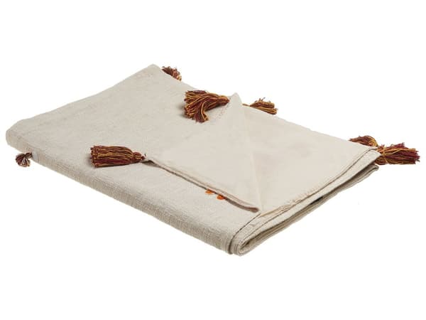 Pledd Beige Oransje Bomull 130 x 180 cm Håndlagd broderi Frynser Sengeteppe Sofateppe Boligtekstil Koselig dekorativt tilbehør