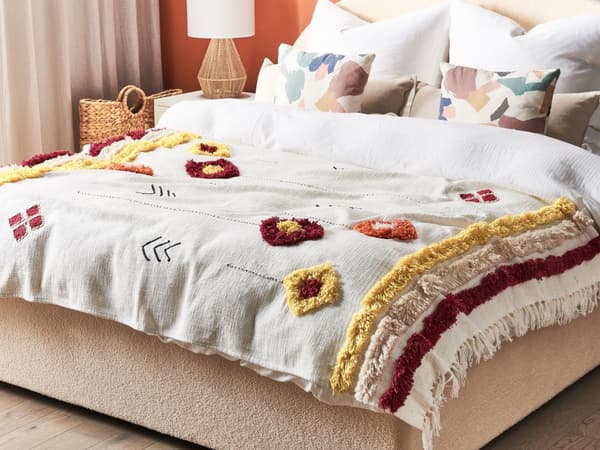 Pledd Flerfarget Bomull 130 x 180 cm Håndlaget broderi Frynser Sengeteppe Sofateppe dekorativt tilbehør