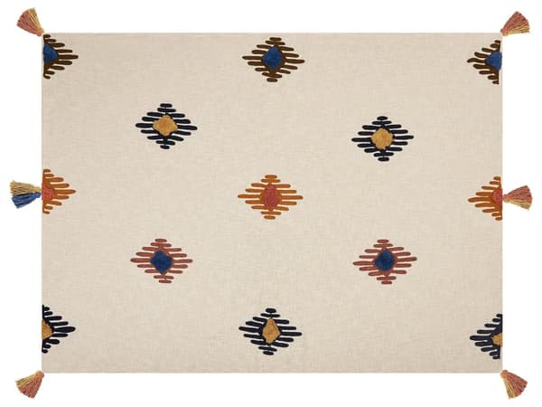 Pledd Flerfarget Bomull 130 x 180 cm Håndlaget broderi Geometrisk mønster Frynser Sengeteppe Sofateppe Boligtekstil Dekorativt tilbehør