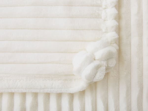 Teppe Hvit Polyester 150 x 200 cm Ribbet struktur med pom-poms Pledd Sengetøy
