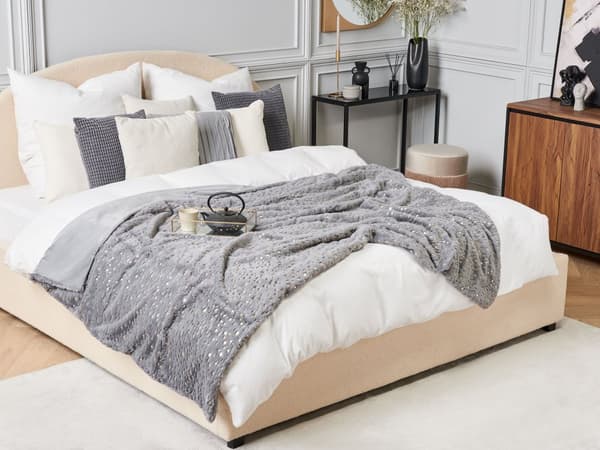 Pledd Grå Polyester 130 x 180 cm Sengeteppe Overkast Gull Stjerner Stue Soverom