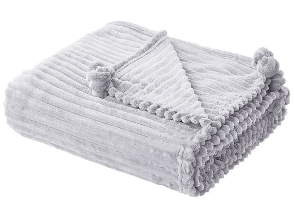 Teppe Lysegrå Polyester 150 x 200 cm Ribbet struktur med pom-poms Pledd Sengetøy