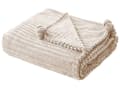 Miniatyrbilde 1 av 4: Teppe Beige Polyester 150 x 200 cm Ribbestruktur med Pom-Poms Pledd Sengetøy