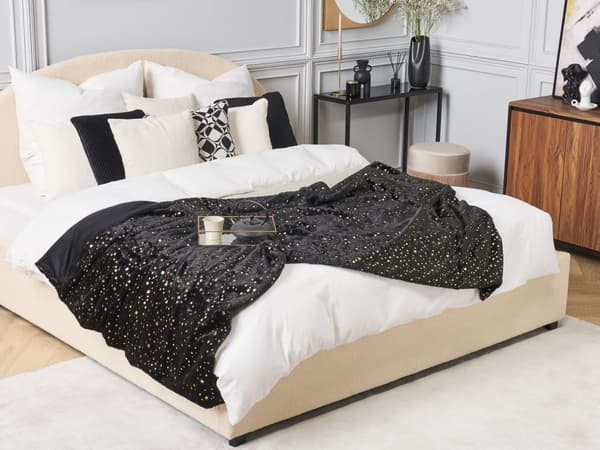 Pledd Svart Polyester 130 x 180 cm Sengeteppe Overkast Gull Stjerner Stue Soverom