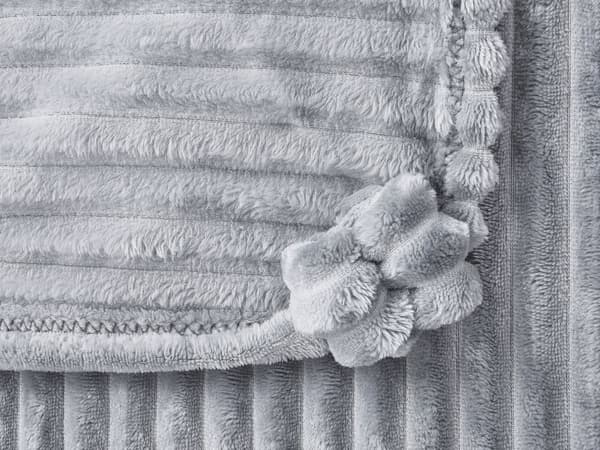 Teppe Grå Polyester 150 x 200 cm Ribbet struktur med pom-poms Pledd Sengetøy