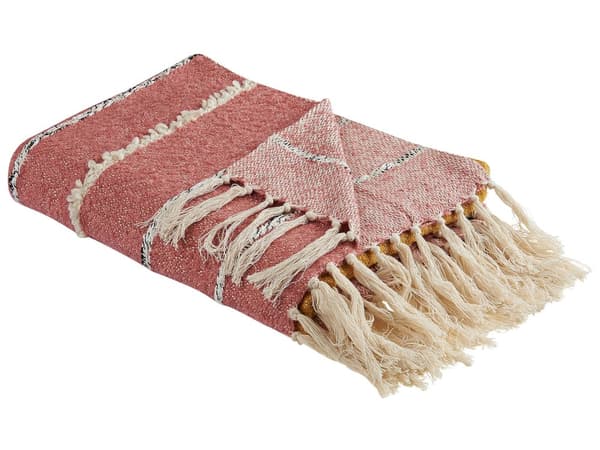 Plaid Lyserød Multifarvet Bomuld 130 x 170 cm Dekorativ Slumretæppe Stribet Mønster til Sofa Sengen med Kvaster Tilbehør Soveværelse Design