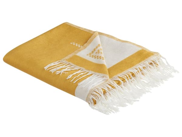 Viltti keltainen 130 x 170 cm akryyli polyesteri tupsut kuvioitu boho moderni