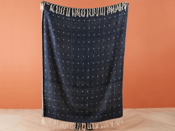 Filt Mörkblå Bomull Akryl 130 x 170 cm Geometriskt mönster Tofsar Bohostil Vardagsrum Sovrum Accent