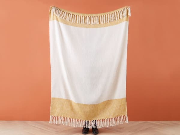 Filt Beige och Orange Bomull Akryl 130 x 170 cm Randigt mönster Tofsar Boho Style Vardagsrum Sovrum Accent
