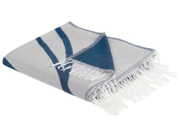 Filt Blå och Vit Akryl Polyester 130 x 170 cm Abstrakt Mönster Tofsar Modern Stil Vardagsrum Sovrum Accent