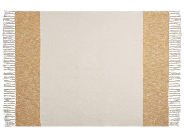 Plaid Beige Orange Bomuld og Akryl 130 x 170 cm Dekorativ Slumretæppe Stribet med Kvaster til Sofaen Sengen Stue Tilbehør Soveværelse Tæppe