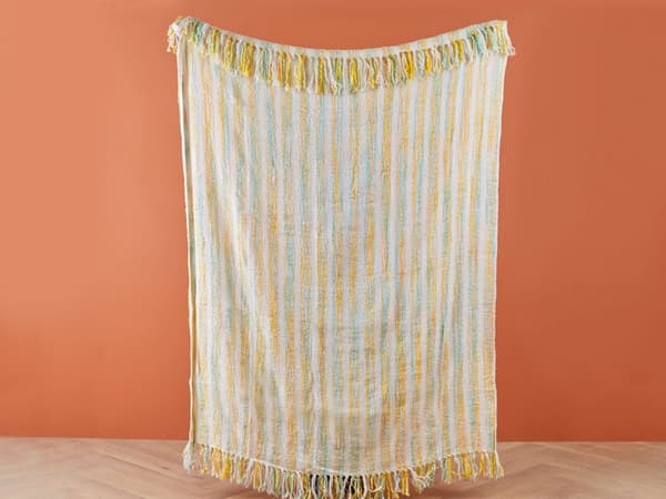 Plaid Grøn Gul Multifarvet Akryl 130 x 170 cm Dekorativ Slumretæppe Stribet med Kvaster til Sofaen Sengen Stue Tilbehør Soveværelse Tæppe