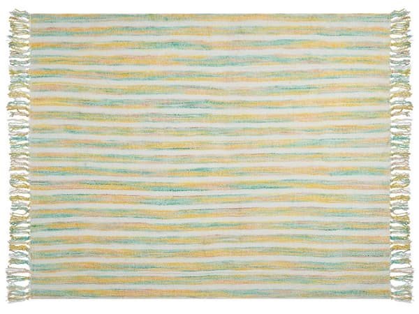Plaid Grøn Gul Multifarvet Akryl 130 x 170 cm Dekorativ Slumretæppe Stribet med Kvaster til Sofaen Sengen Stue Tilbehør Soveværelse Tæppe