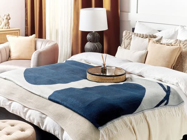 Pledd Blå Hvit Akryl Polyester 130 x 170 cm Abstrakt mønster Frynser Moderne Dekorasjon Tekstil Stue Soverom Sengeteppe