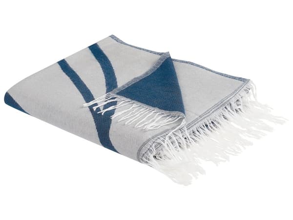 Pledd Blå Hvit Akryl Polyester 130 x 170 cm Abstrakt mønster Frynser Moderne Dekorasjon Tekstil Stue Soverom Sengeteppe