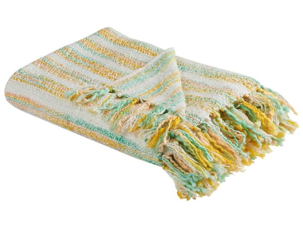 Pledd Gul Grønn Akryl 130 x 170 cm Stripete mønster Frynser Boho Dekorasjon Tekstil Stue Soverom Sengeteppe