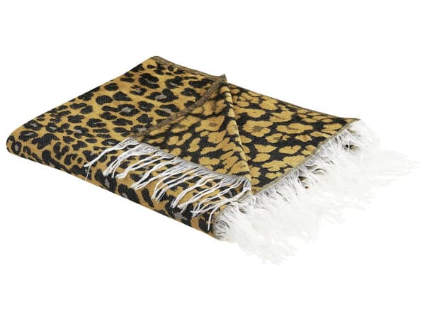 Filt Brun och Svart Akryl Polyester 130 x 170 cm Leopardmönster Tofsar Modern Stil Vardagsrum Sovrum Accent