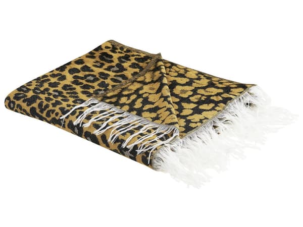 Filt Brun och Svart Akryl Polyester 130 x 170 cm Leopardmönster Tofsar Modern Stil Vardagsrum Sovrum Accent