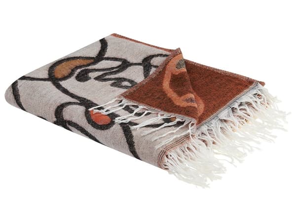 Filt Flerfärgad Akryl Polyester 130 x 170 cm Ansiktsmotiv Abstrakt Mönster Tofsar Modern Stil Vardagsrum Sovrum Accentstycke